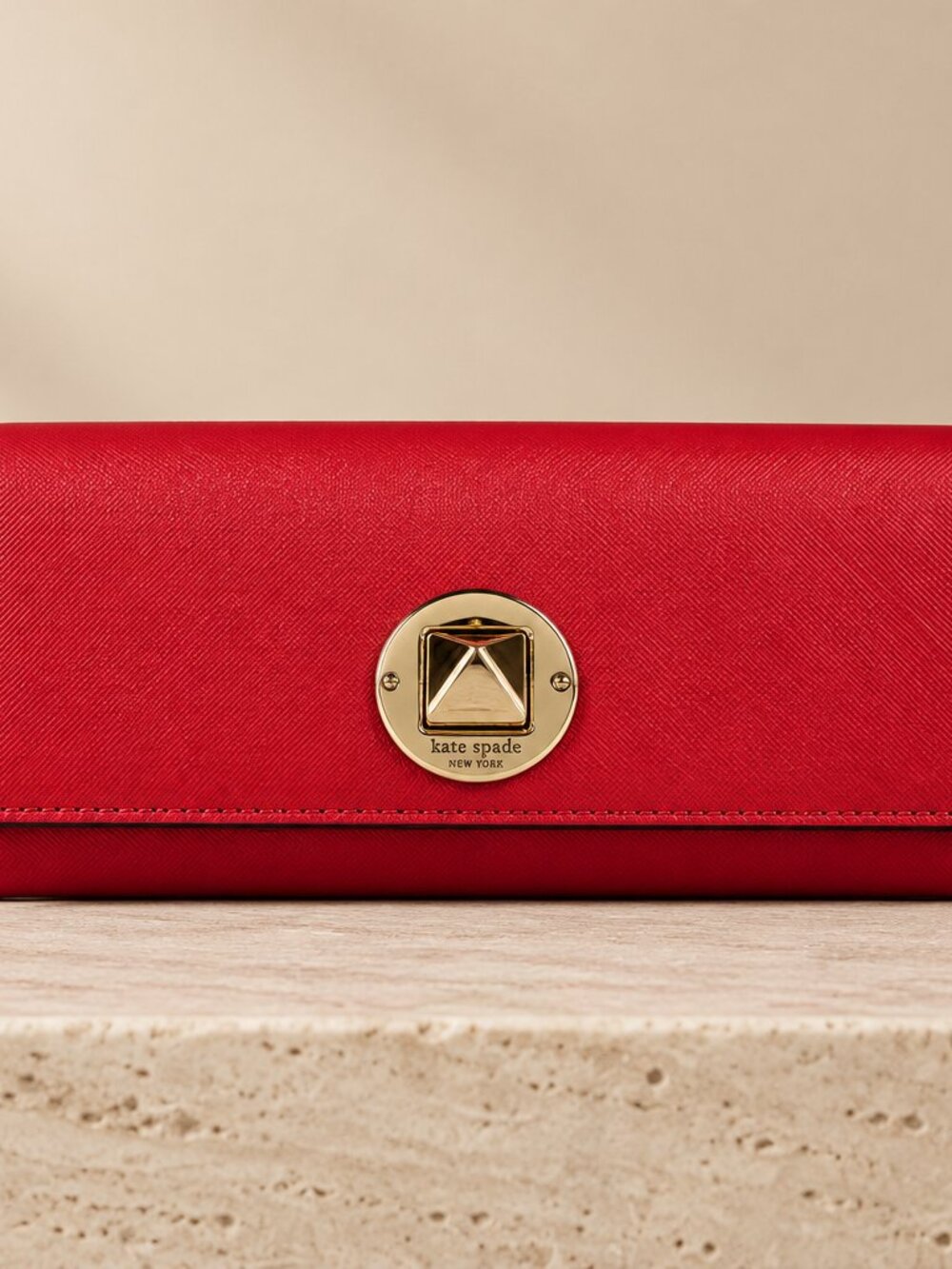 Kate Spade Red Leather Clutch Wallet – Pyramid Clasp – Textured – Women’s Access